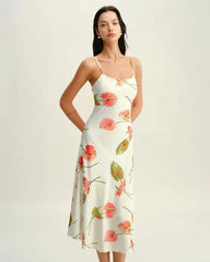 White Floral Slip Midi Dress