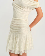 Beige Lace One Shoulder Mini Dress