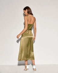 Green Belt Slip Midi Dress