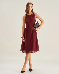 Wine Red Chiffon Sleeveless Midi Dress