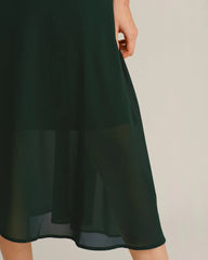 Green Chiffon A-Line Halter Midi Dress