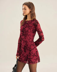 Red Floral Mesh Mini Dress