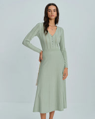 Green V Neck Viscose Sweater Dress