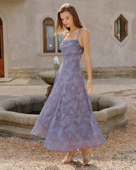 Blue Jacquard Slip Maxi Dress