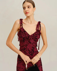 Red Floral Ruffle Slip Midi Dress