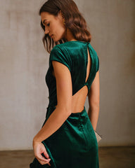 Green Velour A-Line Midi Dress