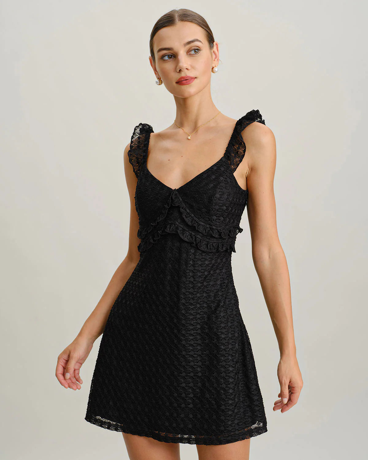 Black V Neck A-Line Slip Mini Dress