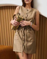 Khaki Button Mini Dress